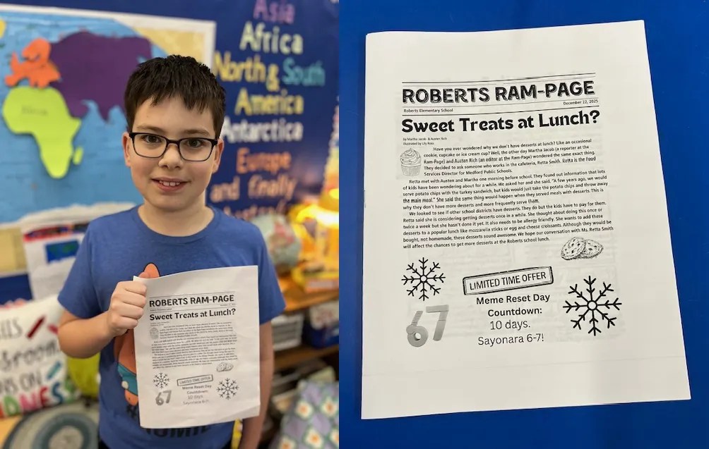 Medford third-grader’s idea becomes school newspaper at Roberts Elementary&nbsp;School